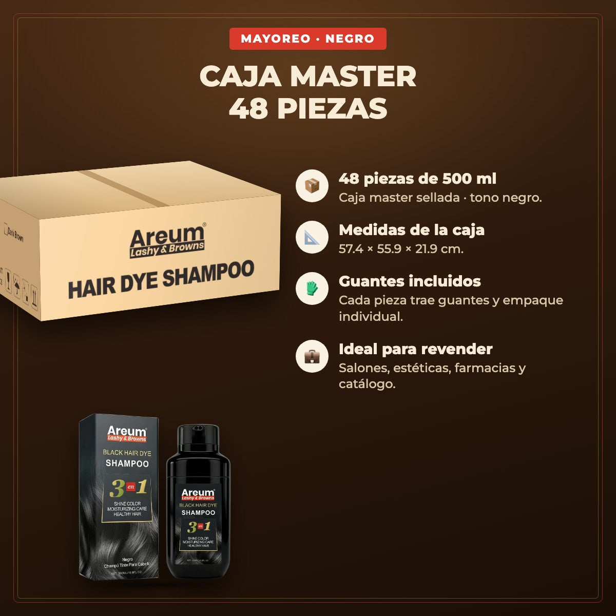 Caja Master 48 pzas Shampoo Tinte Areum