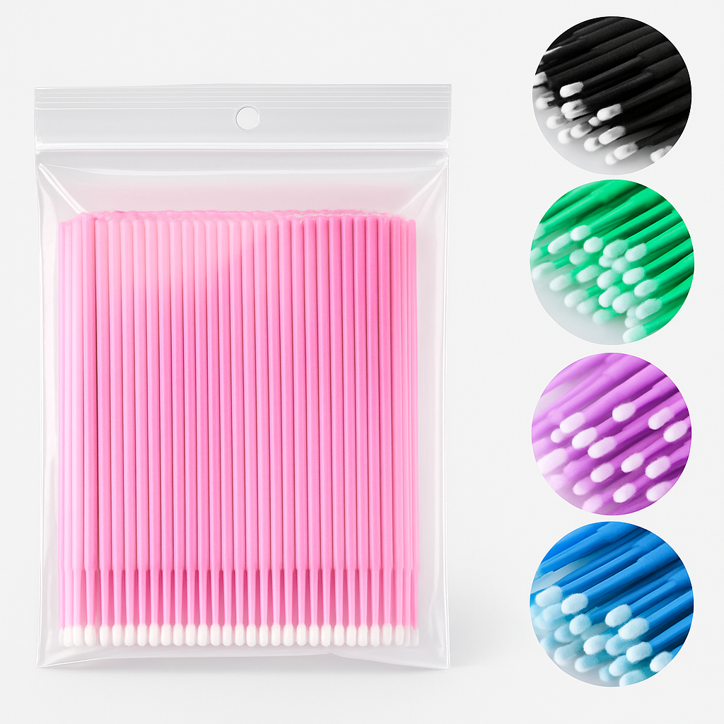 Microbrush Desechables 100 Piezas | Rosa, Morado, Azul | Punta 2.5mm, 2mm, 1.5mmm