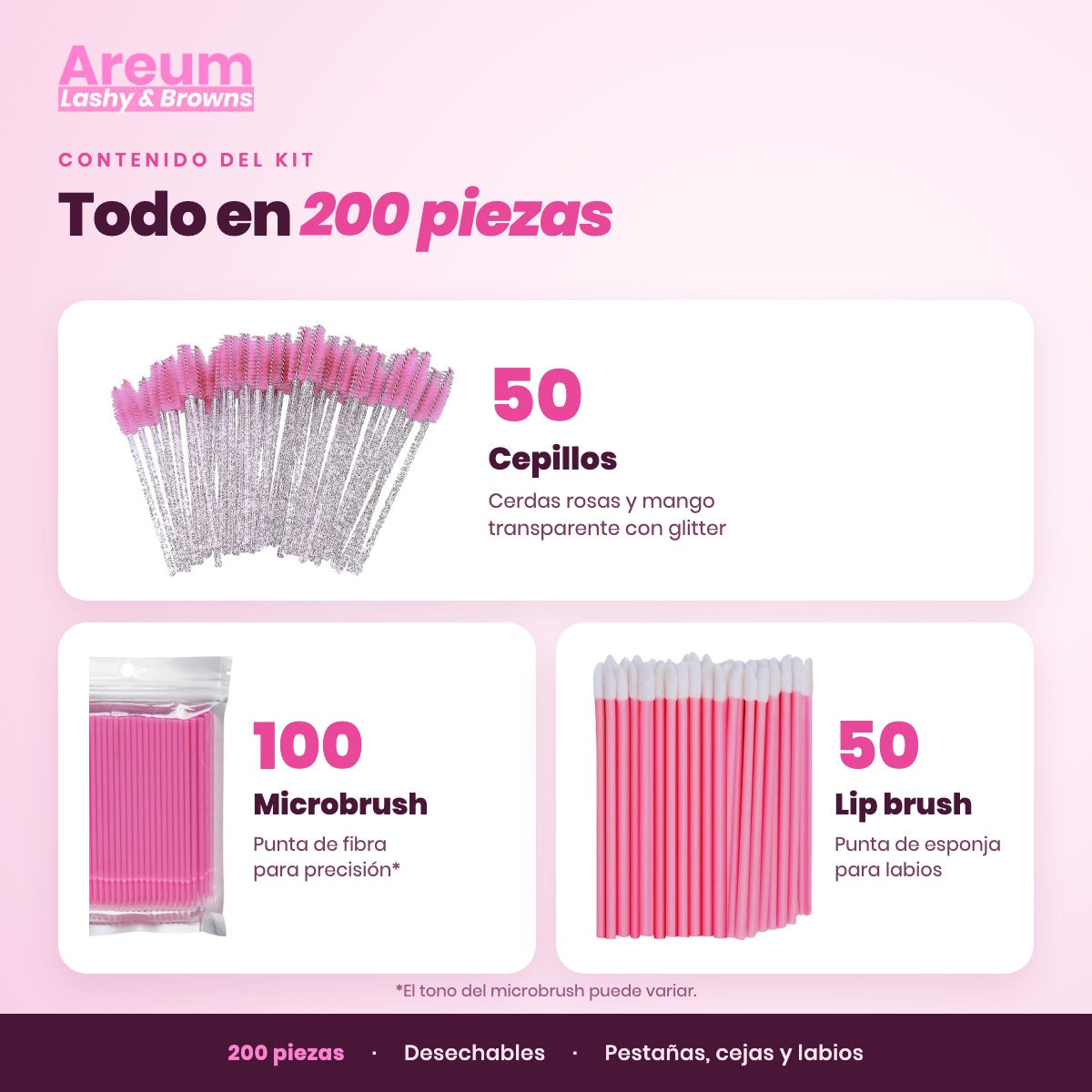 Kit 200 Aplicadores Areum — Qué incluye | Areum Lashy & Browns