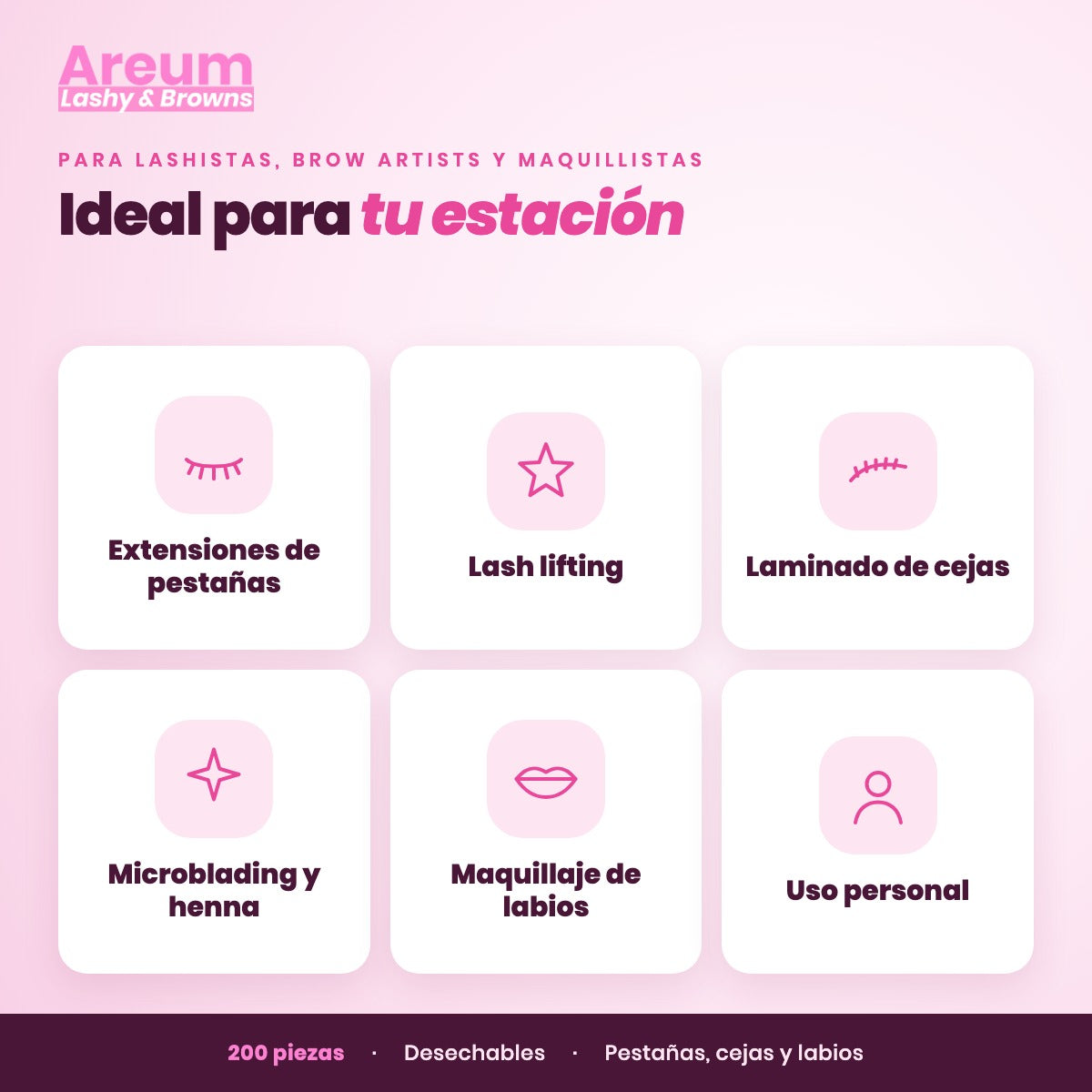Kit 200 Aplicadores Areum — Ideal para | Areum Lashy & Browns