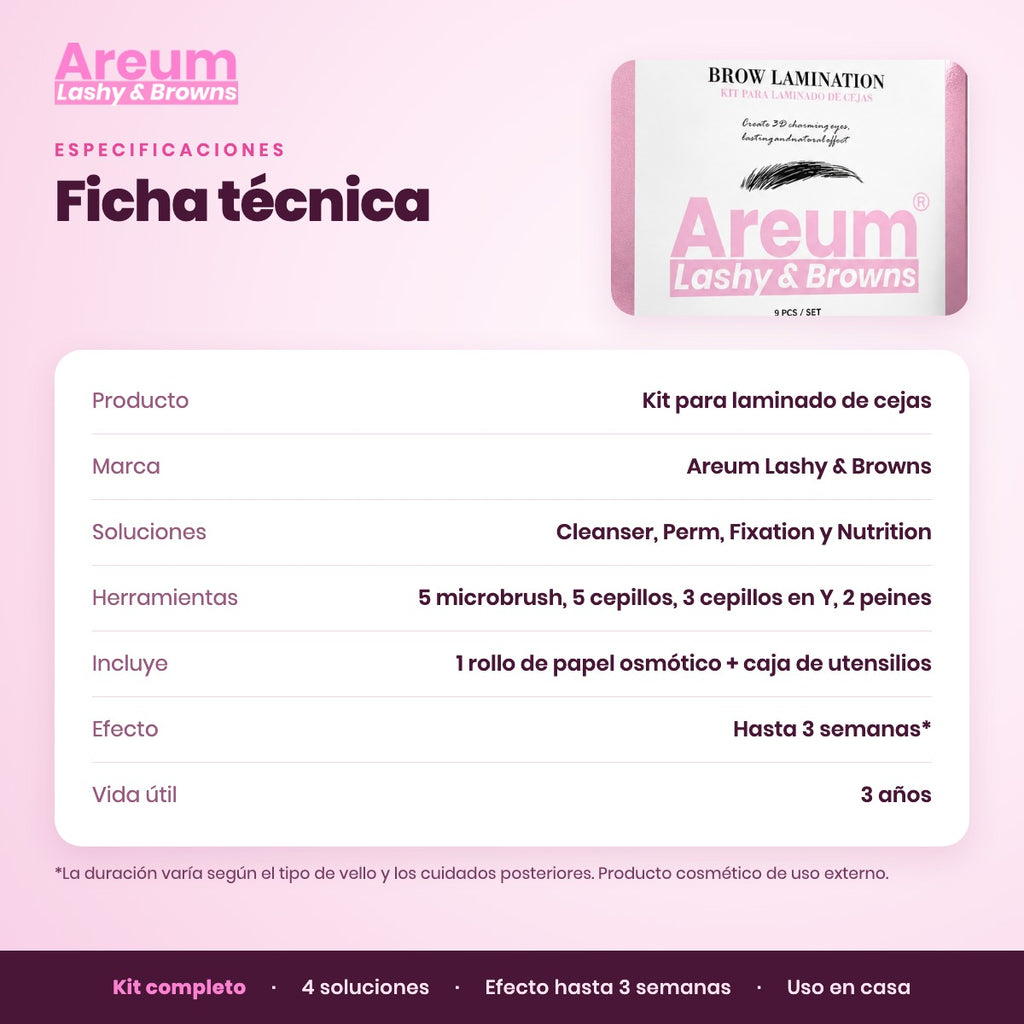 Kit de Laminado de Cejas Areum — Ficha técnica | Areum Lashy & Browns