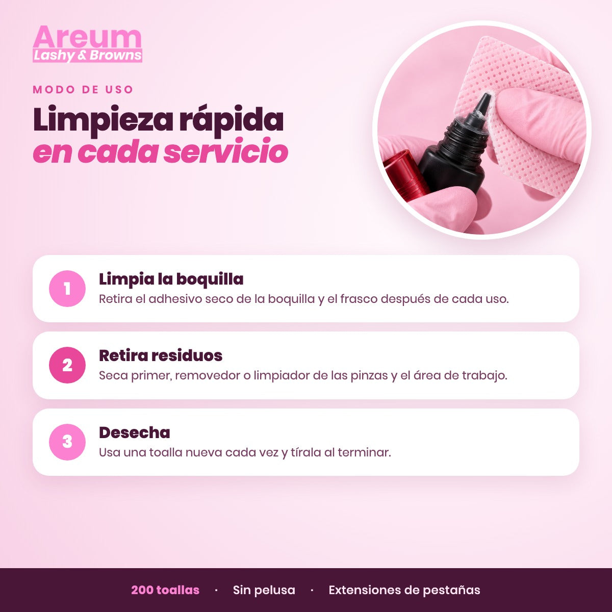Toallitas sin Pelusa Areum — Usos | Areum Lashy & Browns