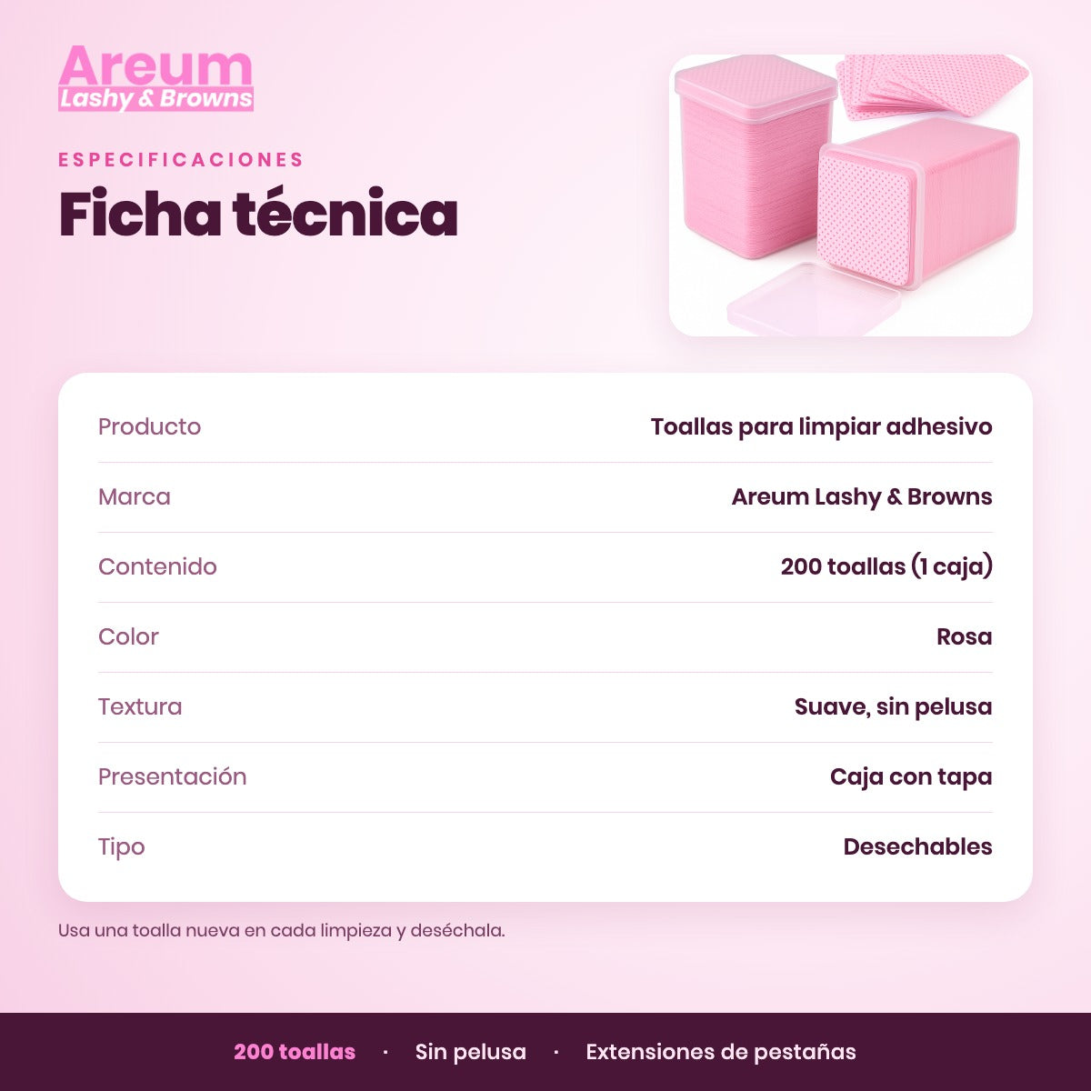 Toallitas sin Pelusa Areum — Ficha técnica | Areum Lashy & Browns